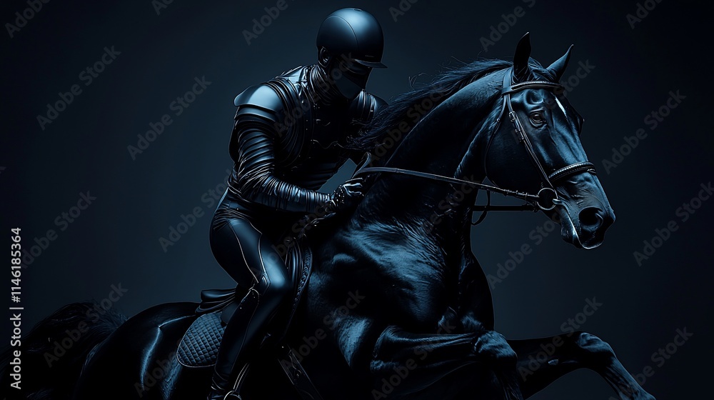 Dark knight riding a black horse at night. Dark knight riding a black horse at night.