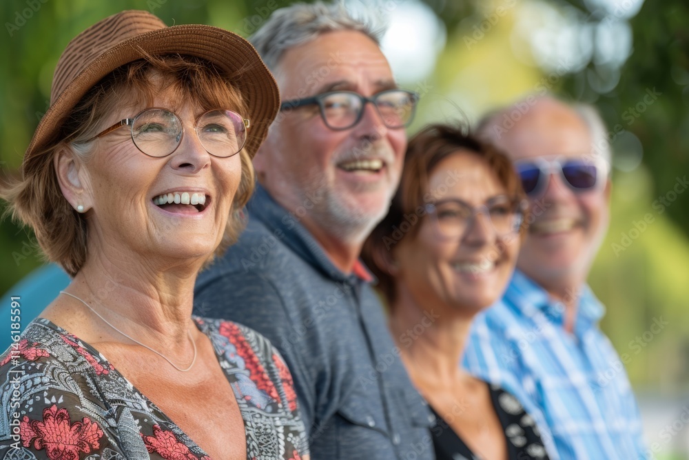 Portrait of a smiling senior couple with their friends in the park Portrait of a smiling senior couple with their friends in the park
