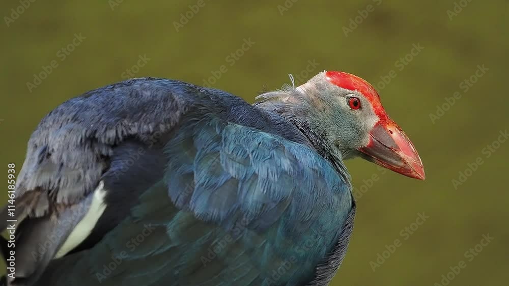 Porphyrio poliocephalus Close up of a vibrant, striking bird Porphyrio poliocephalus Close up of a vibrant, striking bird
