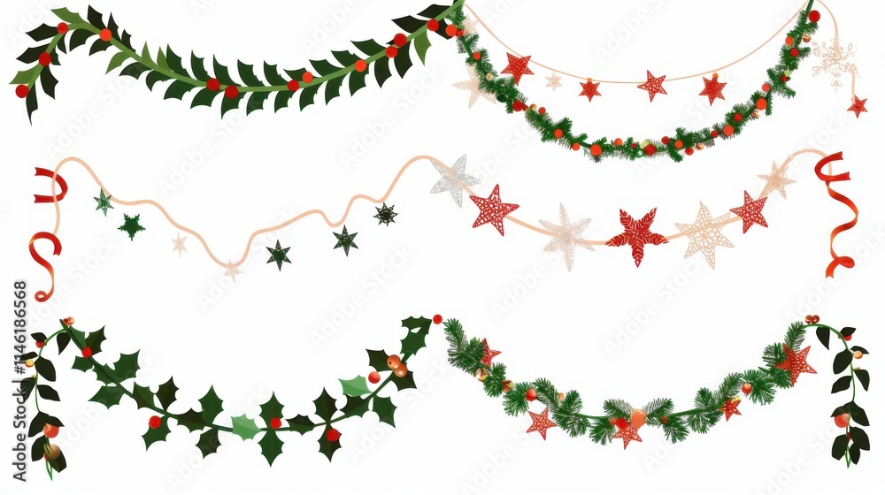 Fototapeta premium Christmas garlands on white background