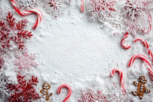 Abstract Christmas Frame with Candy Canes, Snowflakes, and Gingerbread Cookies for Holiday Decorations and Celebrations