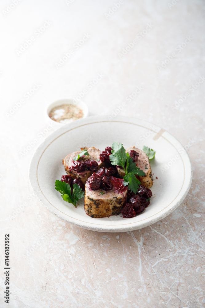 Roasted pork with cherry sauce Roasted pork with cherry sauce