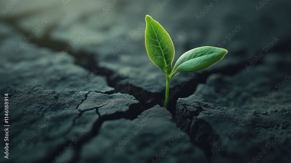 Resilience of nature a sprout emerges from parched earth highlighting desertification awareness Resilience of nature a sprout emerges from parched earth highlighting desertification awareness