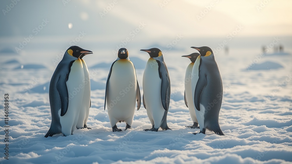 Obraz premium Emperor Penguins Socializing on Antarctic Ice.