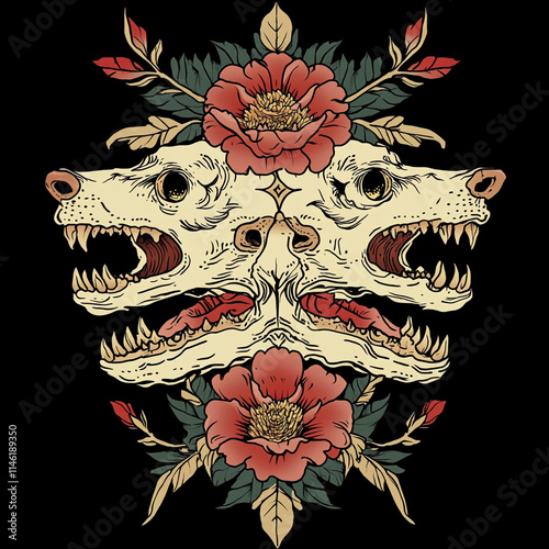 Cerberus tattoo flash illustration