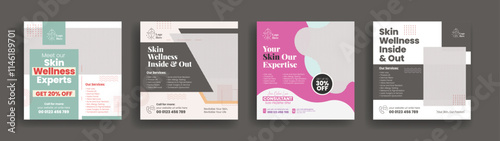 set of editable social media posts template for skin health care Services banners, ads or Dermatologist square flyer or poster beauty treatment consultation ad design