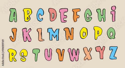 Pop Art Font Alphabet Crayon Chalk Style Drawing