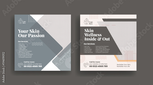 Dermatology skin care consultation social media post, banner, ads or square flyer or poster template, skin health care Services, beauty treatment consultation social media promotional ads design