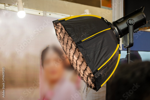 Canvas Print Portrait lighting Set up in a studio, studio strobe with honeycomb grid