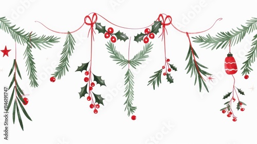 Christmas garlands on white background
