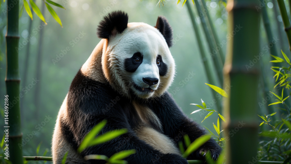Obraz premium Discover adorable panda images: cute giant pandas, baby pandas playing, and pandas eating bamboo. Perfect for creative projects, presentations, and panda lovers.