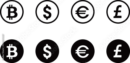 通貨のシンプルなアイコンセット