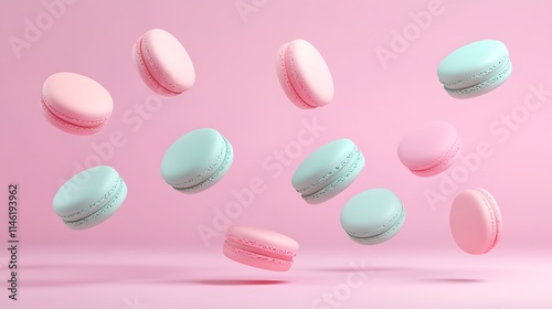 Wallpaper Mural Playful arrangement of pastel macarons in motion, creating a dynamic, floating effect with realistic shadows, perfect for dessert-themed designs Torontodigital.ca