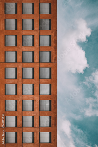 orange building against a blue sky