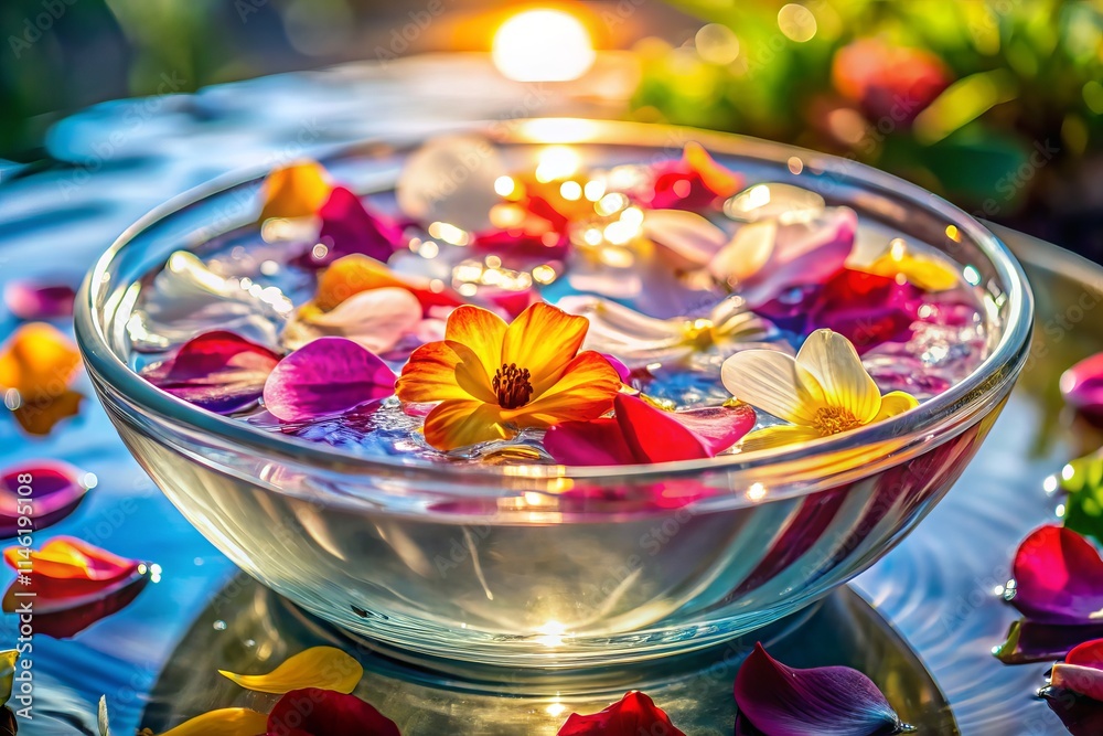 Petals Dance: Water Bowl Action Shot, Floating Flower Photography, Closeup Blossom Images Petals Dance: Water Bowl Action Shot, Floating Flower Photography, Closeup Blossom Images