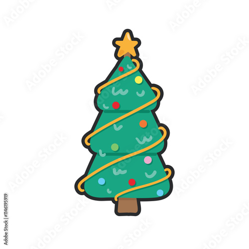 Wallpaper Mural Christmas tree with decoration in outline flat vector design. Torontodigital.ca