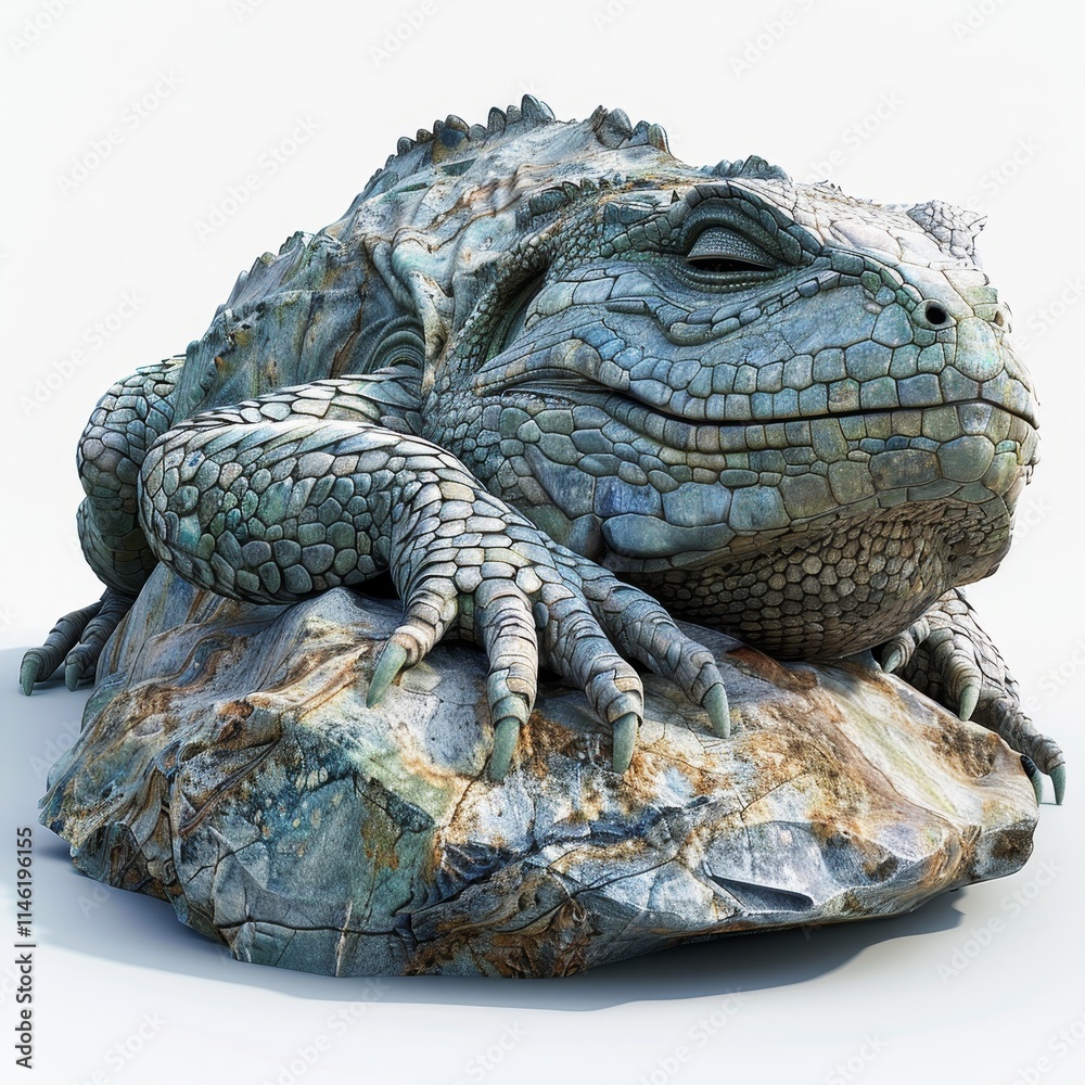 Obraz premium Stone lizard sculpture with a sleepy expression.