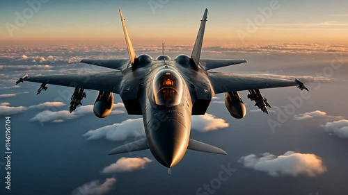 a front view fighter jet flying over the sky