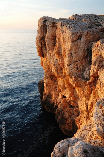 Rocky coastline at sunset. Selective focus. photo