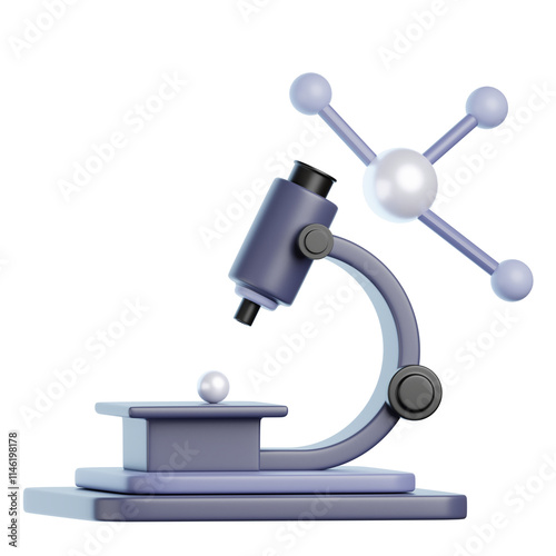 A Detailed 3D icon of a Modern Microscope Examining a Molecule.  Intricate Design for Scientific Exploration and Discovery.  Visual Representation of Scientific Research and Innovation.