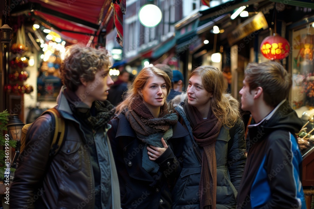 Tourists and local people walking on a traditional Christmas market in Amsterdam Tourists and local people walking on a traditional Christmas market in Amsterdam