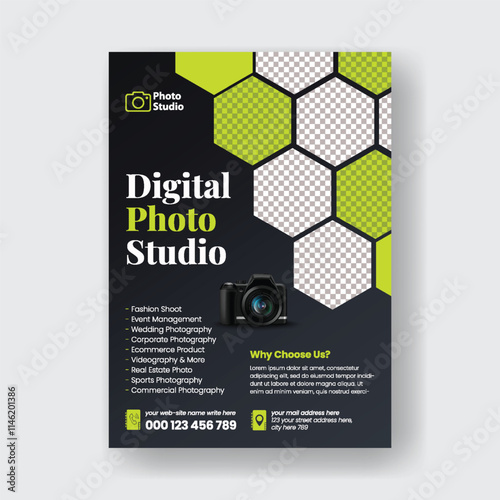 professional photography print flyer or poster template for wedding event photo shoot flyer design, photography workshop leaflet brochure cover design