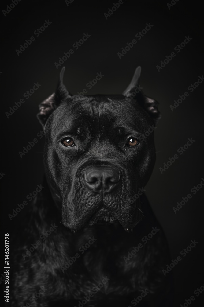 Majestic black cane corso in dramatic lighting