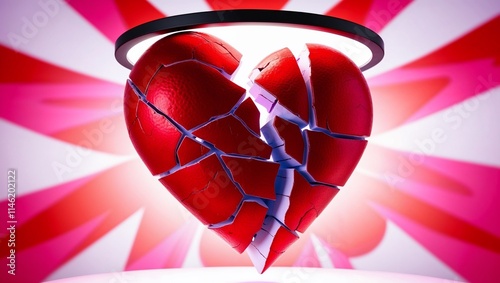 3D Broken Heart Love Illustration. AI Generated.