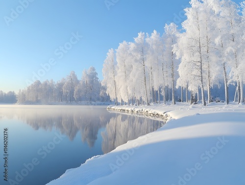 Winter landscape with reflection in the water. Winter landscape with beautiful reflection in the water