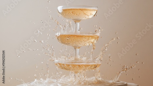 tower of champagne glasses.