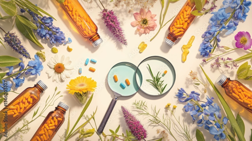 Fototapeta premium medicine and homeopathy plants and flowers.