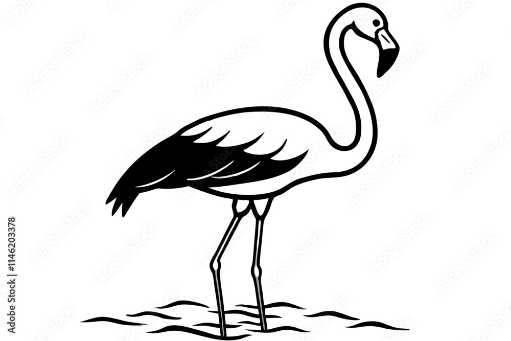 Fototapeta premium A flamingo standing in water vector silhouette on white background