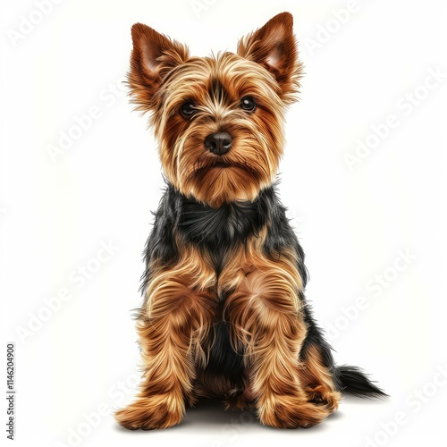 Yorkshire terrier puppy sitting and posing on a white background photo