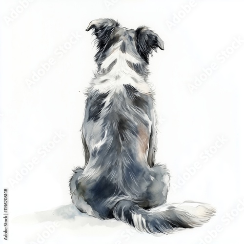 Watercolor portrait of a dog in contemplation