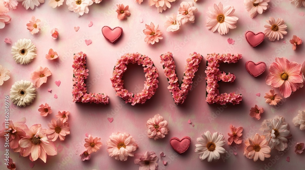 words love from flowers and hearts. words love from flowers and hearts.