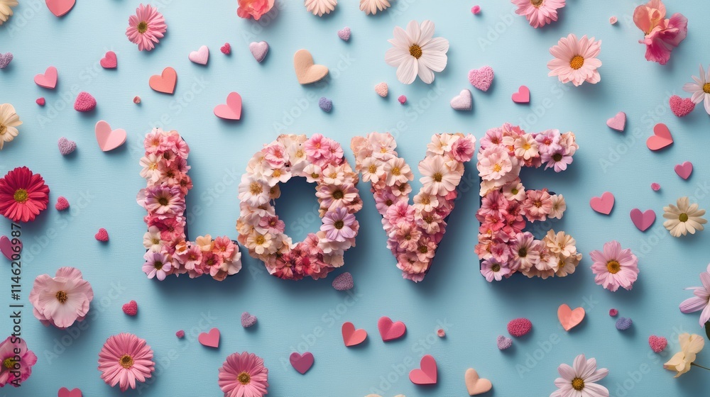 words love from flowers and hearts. words love from flowers and hearts.
