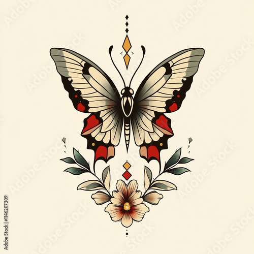 Wallpaper Mural Geometric Butterfly tattoo flash illustration Torontodigital.ca