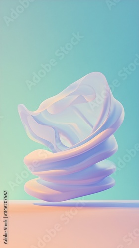 Fluid abstract shapes in soft pastel tones, smooth gradients, and gently flowing forms, evoking calm and balance, calming rythm