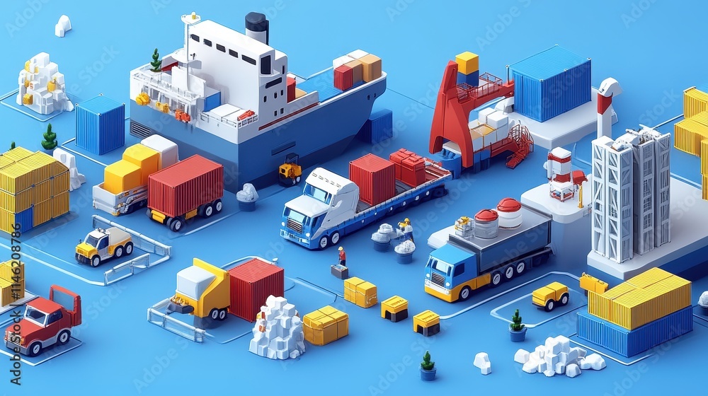 A bustling port with cranes unloading shipping containers from cargo ships, as trucks and forklifts transport goods to warehouses. The scene is alive with movement and purpose. A bustling port with cranes unloading shipping containers from cargo ships, as trucks and forklifts transport goods to warehouses. The scene is alive with movement and purpose.