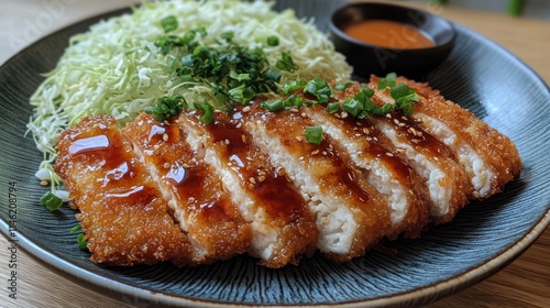 Savoring Tonkatsu Bliss A Culinary Journey Japanese Kitchen Food Photography Cozy Dining Mouthwatering Tonkatsu Setup photo