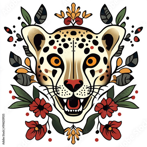 Geometric Cheetah tattoo flash illustration photo