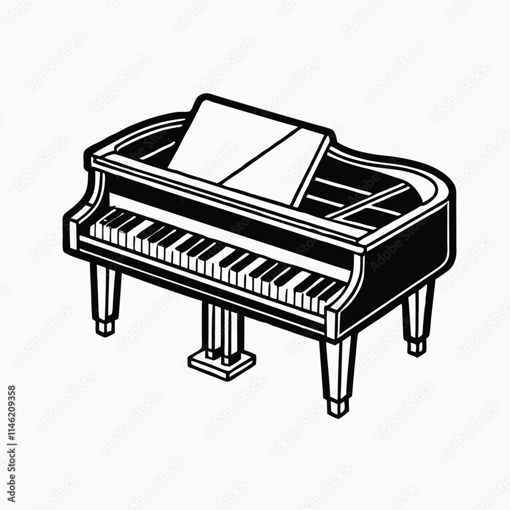 Red piano and red stool on white background. Classical piano musical instrument. Cute flat cartoon style. vector cartoon illustration isolated on white background Red piano and red stool on white background. Classical piano musical instrument. Cute flat cartoon style. vector cartoon illustration isolated on white background