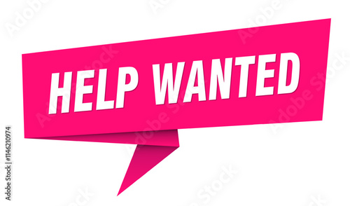 HELP WANTED banner, speech bubble, folded paper sign