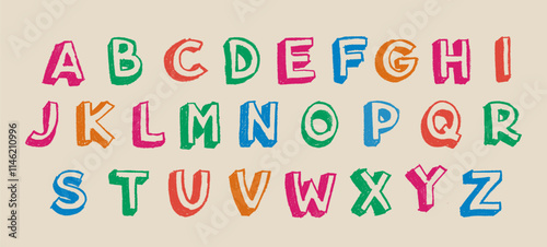 Pop Art Font Alphabet Crayon Chalk Style Drawing