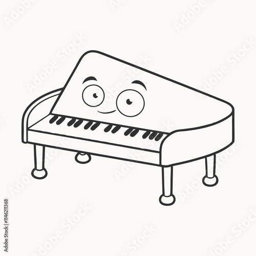 Coloring Pattern Grand piano doodle isolated on white background