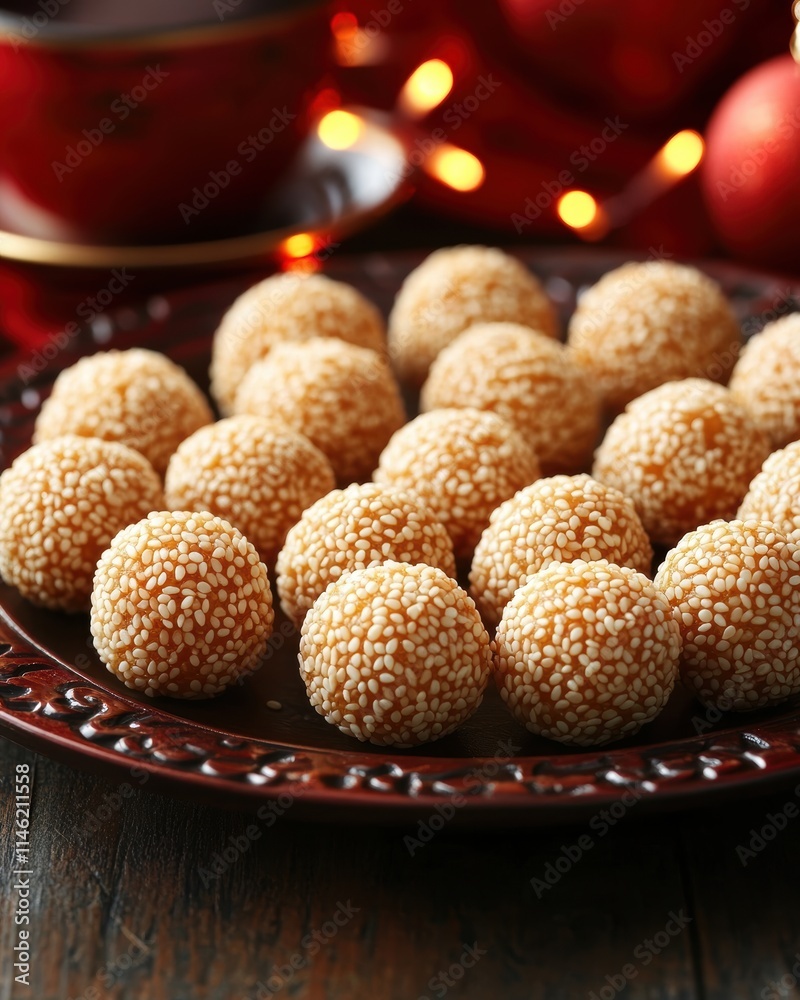 Creating Golden Sesame Balls with Red Bean Filling Kitchen Food Photography Cozy Atmosphere Top View Culinary Delight Creating Golden Sesame Balls with Red Bean Filling Kitchen Food Photography Cozy Atmosphere Top View Culinary Delight