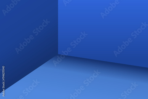 3d blue room corner background, Empty interior wall and floor studio, Abstract minimal background showroom for display product, vector illustration