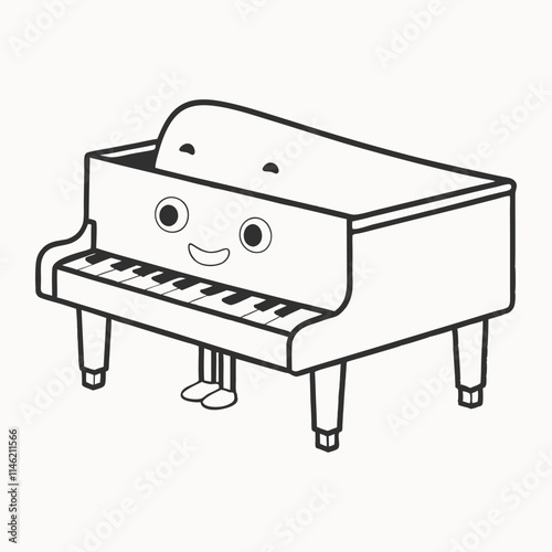 Coloring Pattern Grand piano doodle isolated on white background