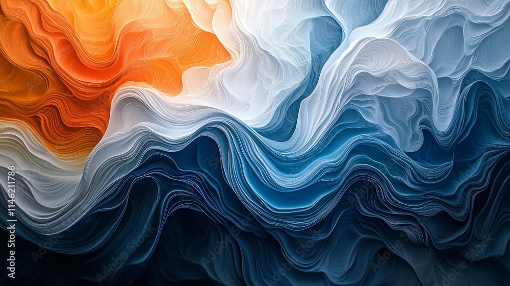 Abstract swirling wave pattern in blue, orange and white. Abstract swirling wave pattern in blue, orange and white.