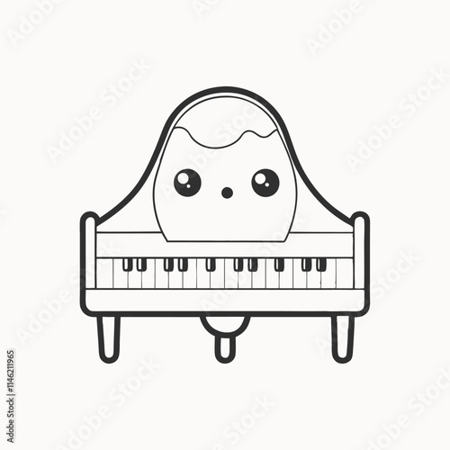 Classical piano musical instrument. Coloring pages. Vector icon illustration